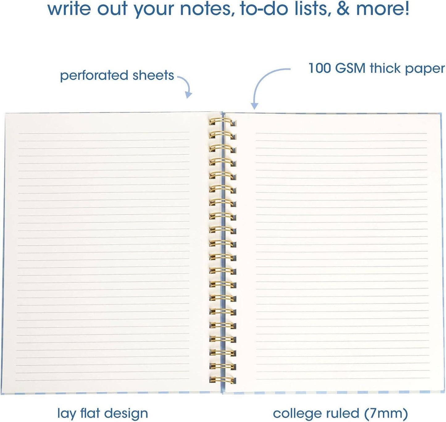 Blue Gingham Spiral Notebook, 8x10 Stationary Journal