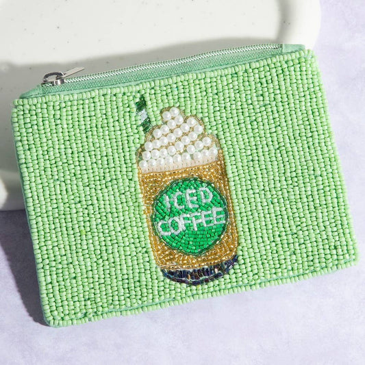 Iced Coffee Seed Beaded Coin Purse