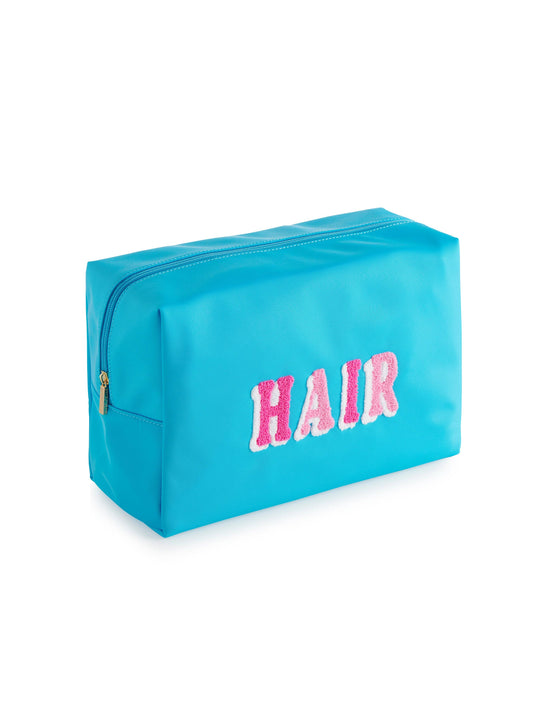 "HAIR" OVERSIZED ZIP POUCH, AZURE