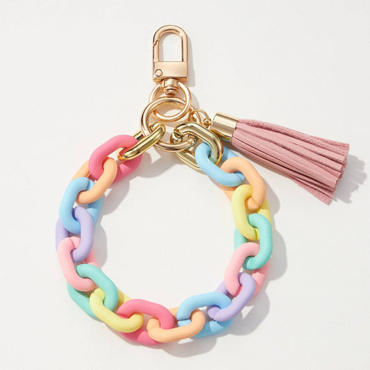 Silicone Coated Matte Key Ring Bracelets with Leather Tasse