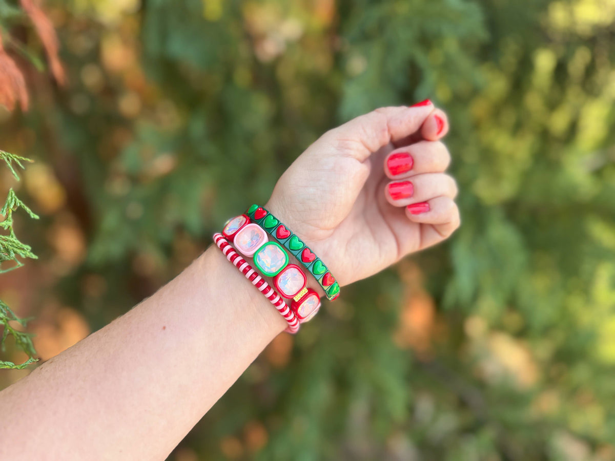Enamel Stretch Bracelets - Holiday - 3 Pc Set - Asst Styles: Holly Jolly